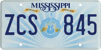 MS license plate ZCS845