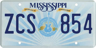 MS license plate ZCS854
