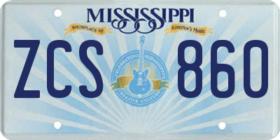 MS license plate ZCS860