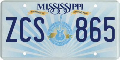 MS license plate ZCS865