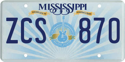 MS license plate ZCS870