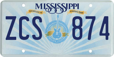 MS license plate ZCS874