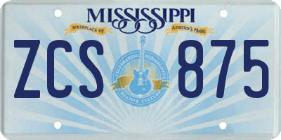 MS license plate ZCS875
