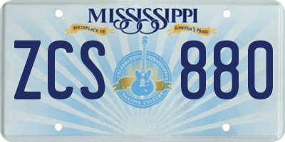 MS license plate ZCS880