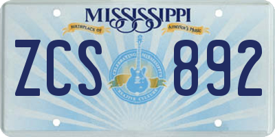MS license plate ZCS892