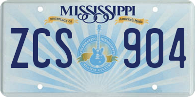 MS license plate ZCS904