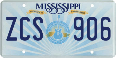 MS license plate ZCS906