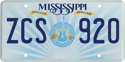 MS license plate ZCS920