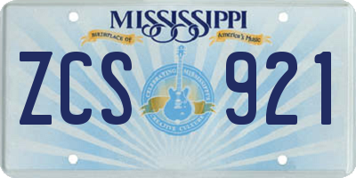 MS license plate ZCS921