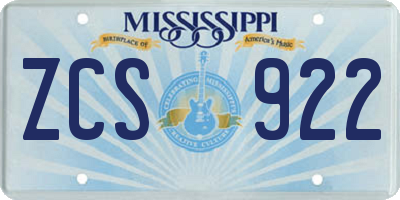 MS license plate ZCS922