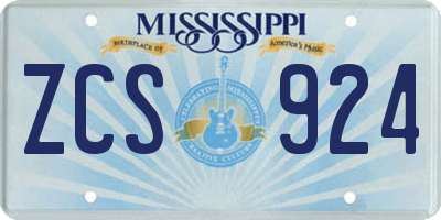MS license plate ZCS924