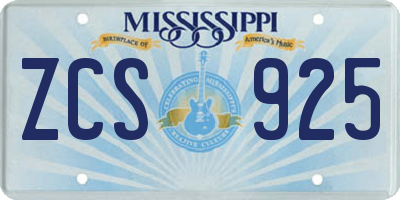 MS license plate ZCS925