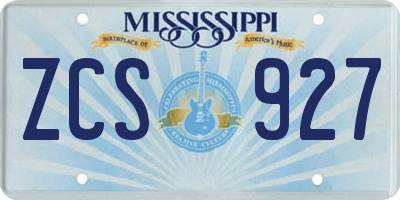 MS license plate ZCS927