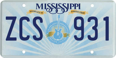 MS license plate ZCS931