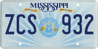 MS license plate ZCS932