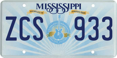 MS license plate ZCS933