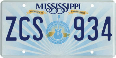 MS license plate ZCS934