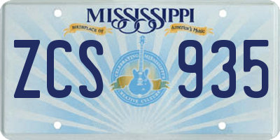 MS license plate ZCS935