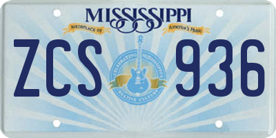 MS license plate ZCS936