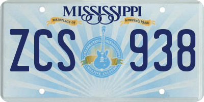 MS license plate ZCS938