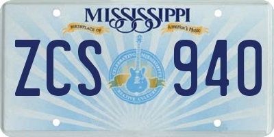 MS license plate ZCS940