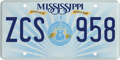 MS license plate ZCS958