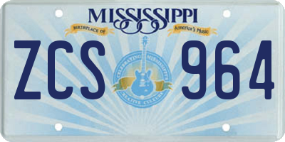 MS license plate ZCS964
