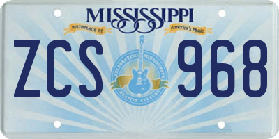 MS license plate ZCS968