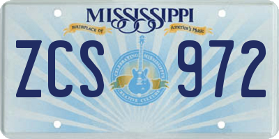 MS license plate ZCS972