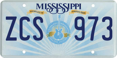 MS license plate ZCS973