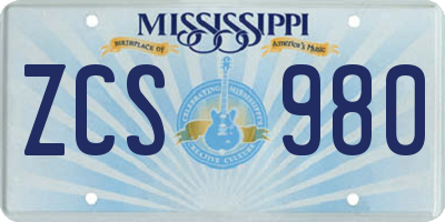 MS license plate ZCS980