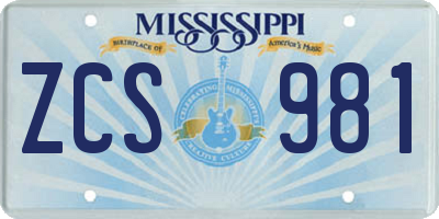 MS license plate ZCS981