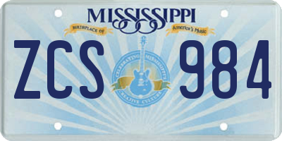 MS license plate ZCS984