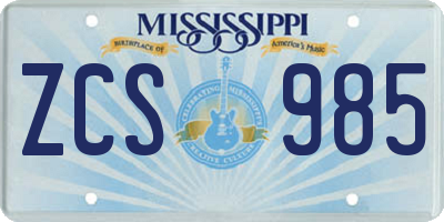 MS license plate ZCS985