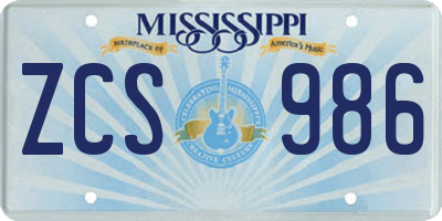 MS license plate ZCS986