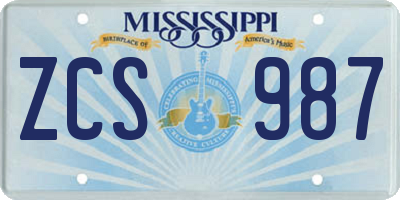 MS license plate ZCS987