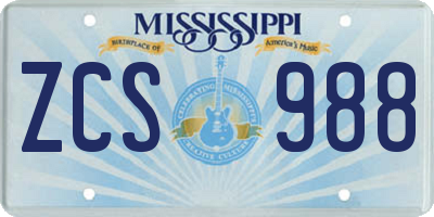MS license plate ZCS988