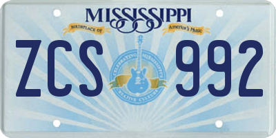MS license plate ZCS992