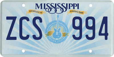 MS license plate ZCS994