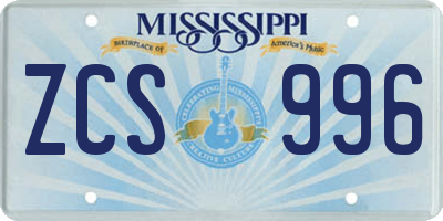 MS license plate ZCS996