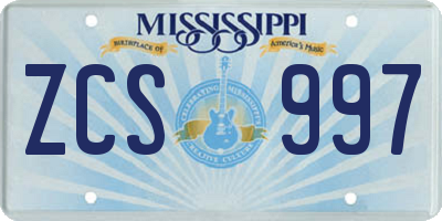 MS license plate ZCS997