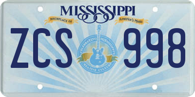MS license plate ZCS998