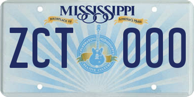 MS license plate ZCT000
