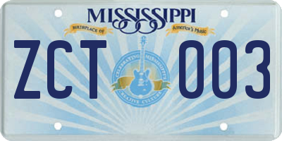 MS license plate ZCT003