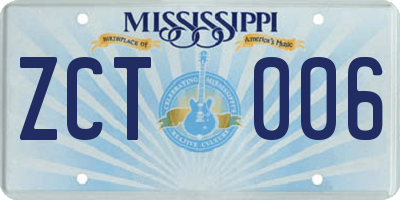 MS license plate ZCT006