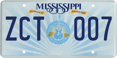 MS license plate ZCT007
