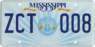MS license plate ZCT008