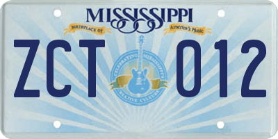 MS license plate ZCT012