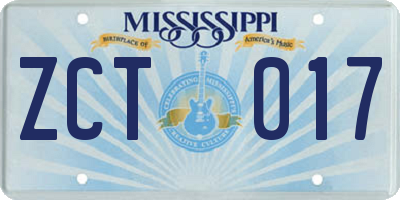 MS license plate ZCT017