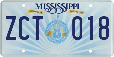 MS license plate ZCT018